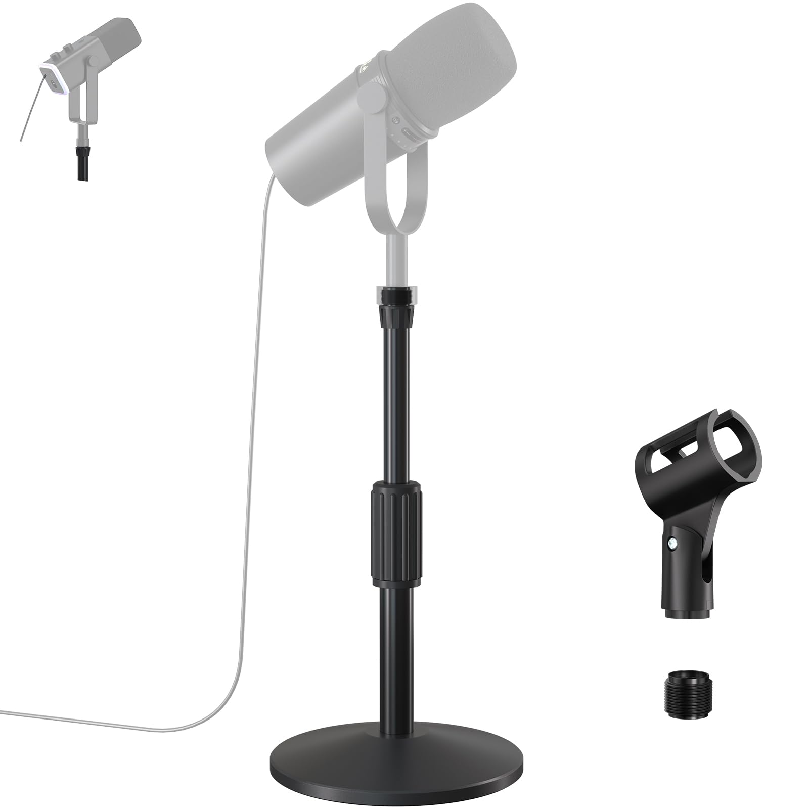 Desktop Mic Stand,Adjustable Height Podcast Microphone Stand with Mic Clip 3/8" to 5/8" Adapter,for Shure MV7 |MV7+ |MV7X XLR,Fifine AM8 |K688 |XR&USB,PM1 XLR,Razer Seiren V2|V3