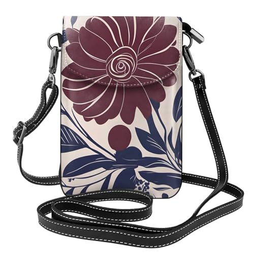 Étui à rabat en cuir pour femme petit sac à main pour téléphone portable motif fleurs marron bleu