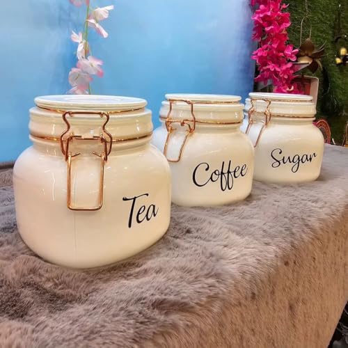 Image of White Glass Storage Airtight Tea Coffee Sugar containers for Kitchen Storage Container with Lid for Tea Coffee & Sugar, Dry Fruit Jars, Storage Box, Set of 3 (3, mt-3)