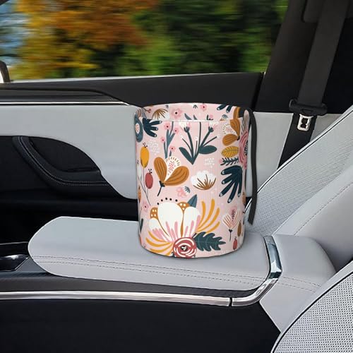 Image of Car Trash Bag Abstract Pink Flowers Waterproof Trash Small Car Can Portable Collapsible Car Garbage Can Hanging for Back Seat Floor or Hanging Headrest Car Decor Road Trip Essentials