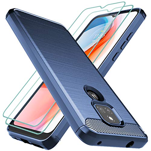 Osophter for Moto G Play 2021 Case with 2pcs Screen Protector Shock-Absorption Flexible TPU Rubber Protective Cell Phone Cover for Motorola G Play 2021(Navy Blue)