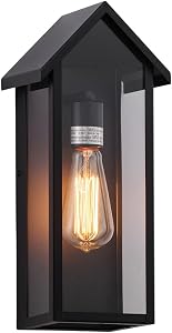 Cerdeco 15" Modern Outdoor Wall Light,Roof-Shaped 3 Transparent Glass Exterior Light Fixture with E26 Socket for Porch, Front Door, Garage[ETL Listed]