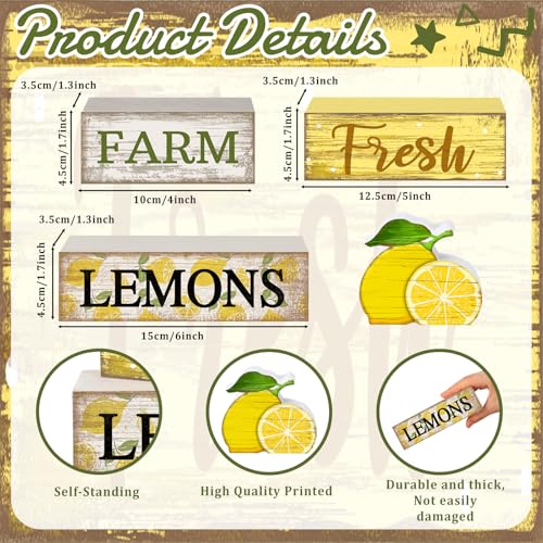 Image of Moucuny 4 Pcs Summer Lemon Decor Summer Table Decorations Farm Fresh Lemons Wooden Stacked Block Decor Rustic Summertime Tiered Tray Decoration Fruits Centerpiece for Home Kitchen Dining Room Mantel