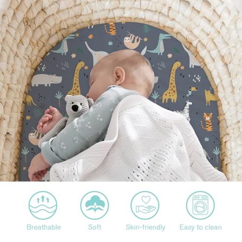 Image of Little Grape Land Bassinet Sheets for Baby Boys Girls 3 Pack, 33 inch x 18 inch Extra Soft Breathable Fitted Bassinet Sheets, Bedside Sheets Fit for Oval Rectangle and Hourglass Bassinet Mattress (Animal)