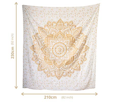 MOMOMUS Wandteppich Mandala - Golden - 100% Baumwolle, Aesthetic, Mehrzweck (Weißgold E, 210x230 cm) – Bild 4