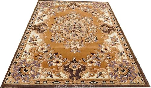 Image of Soft Thick Geometric Acrylic Washable Anti Skid Carpet. for Living Room Bedroom. Hall Size 6 x 8 feet (150X210 Cm) Gold D6