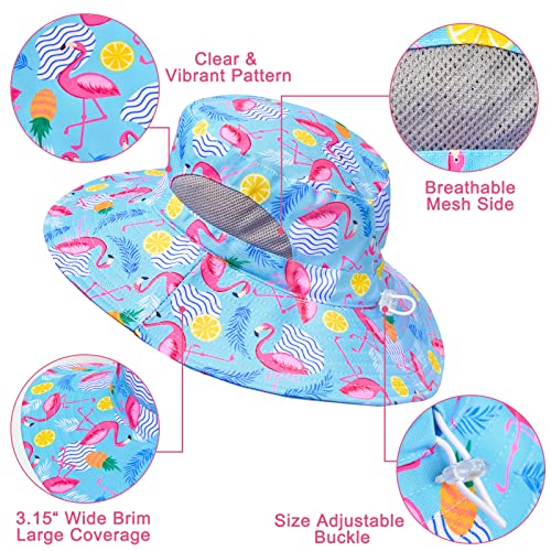 Kids Sun Hat Girls Bucket Hats Beach Summer Wide Brim Adjustable Fishing Hat With String For 2-8 Years, Aqua #TOP3