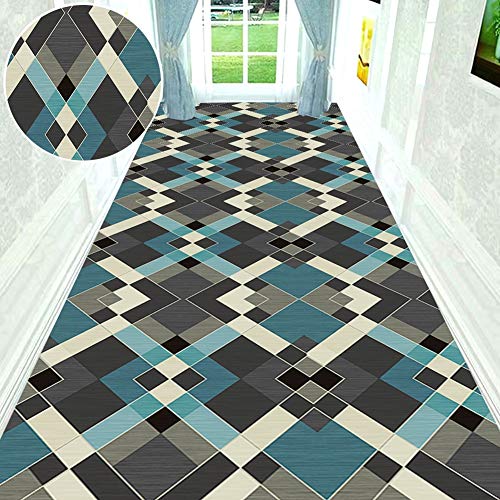 Tapis de couloir long format 0.8x2m treillis multicolore effet 3D relief - 3