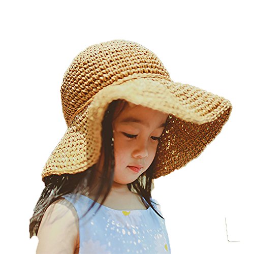 Girls Floppy Foldable Packable Wide Brim Summer Sun Hats Beach Straw Hat for Toddlers Kids Khaki2