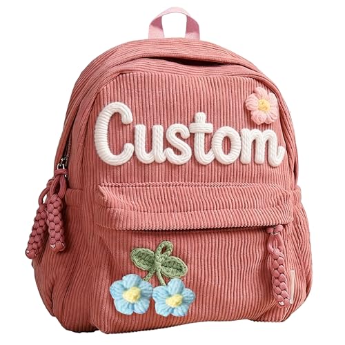 Personalized Backpack for Girls/Boys Custom Backpack with Cotton Rope 3D Name Custom Corduroy School Bag for Kids Personalized Gift