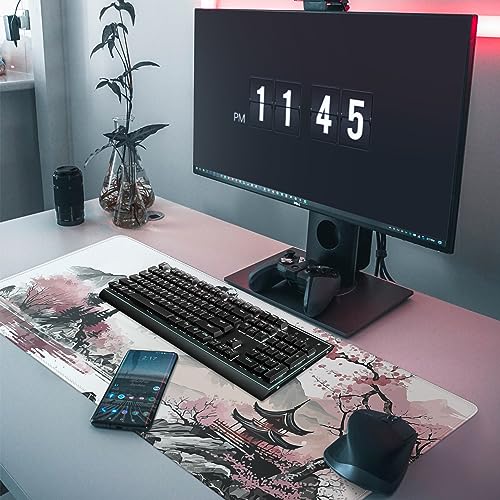 Watercolor Cherry Blossom Large Gaming Mouse Pad,Mouse Pad Gaming 31.5 x 11.8 in Mouse Mat Desk Pad,Large Desk Mat,Extended Keyboard Mousepad