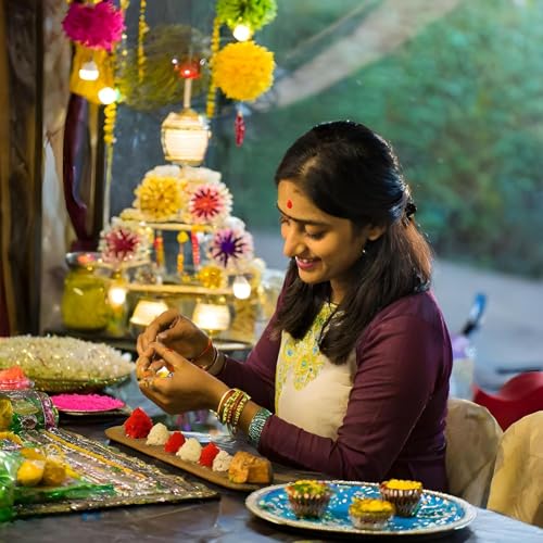 Image of Divyakosh Artificial Gajra Jasmine & Saffron Marigold Latkan (Pack of 10, 2 Ft Each) | Indian Wedding Decorations, Haldi Backdrop, Diwali Pooja Room & Event Decor