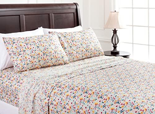 Chanasya Spring Bloom Floral Printed Queen Bed Sheet Set 4-Piece - Ultra Soft Colorful Flower Print - 1 Flat Sheet 1 Fitted Sheet and 2 Pillowcases - Wrinkle Stain Resistant Microfiber Sheets