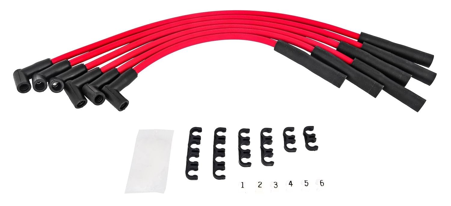 JEGS 40388 8.5mm Red Ultra Pow r Wires AMC/Jeep 232 & 258 6-Cylinder w/HEI Distr
