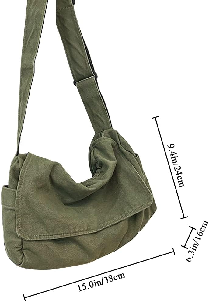 Canvas Shoulder Handbag Solid Color Crossbody Bag for Women Large Capacity Messenger Bag for Shopping Travel