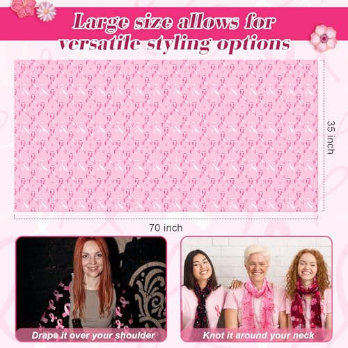 Liitrsh 12 Pcs Pink Ribbon Scarf for Breast Cancer Awareness Lightweight Breast Cancer Shawl Women Breast Cancer Symbol Scarf for Survivor Support Gifts, 70 x 35inch, 4 Styles2