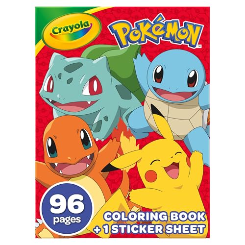 CRAYOLA Pokémon 96 Page Colouring Book | 96 Pages of Pokémon Colouring Fun with Pikachu & Friends! | Includes Bumper Sticker Sheet for Ages 3+