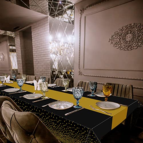OHOME Graduation Decorations 2026-4 Pack Disposable Plastic Table Cloths,Black and Gold Table Covers for 50th Birthday Retirement Graduation Decorations Backdrop | New Years Party Supplies Favors