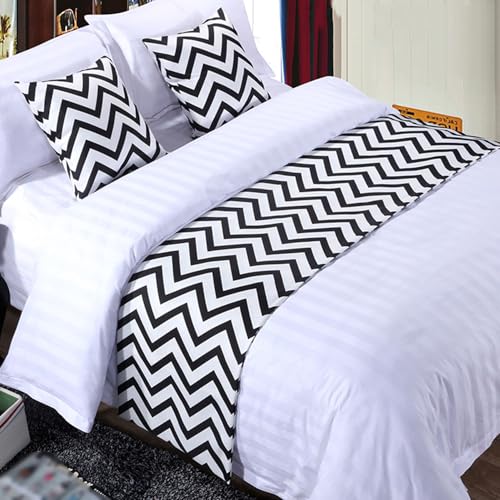 SXLXYOF Waves Linen Bed Runners Matching Cushions Set King Size Bed Scarves Throw Blanket No Fading Soft Queen Bed Scarf Bedding Protection Decor for Hotels Homes Bedroom,B-50 * 260CM(2.0m Bed)