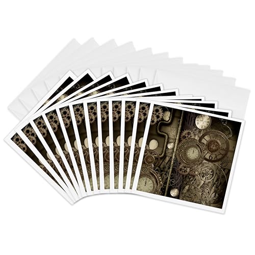 Carte de voeux steampunk avec horloges et engrenages en lot de 12 pour correspondances uniques