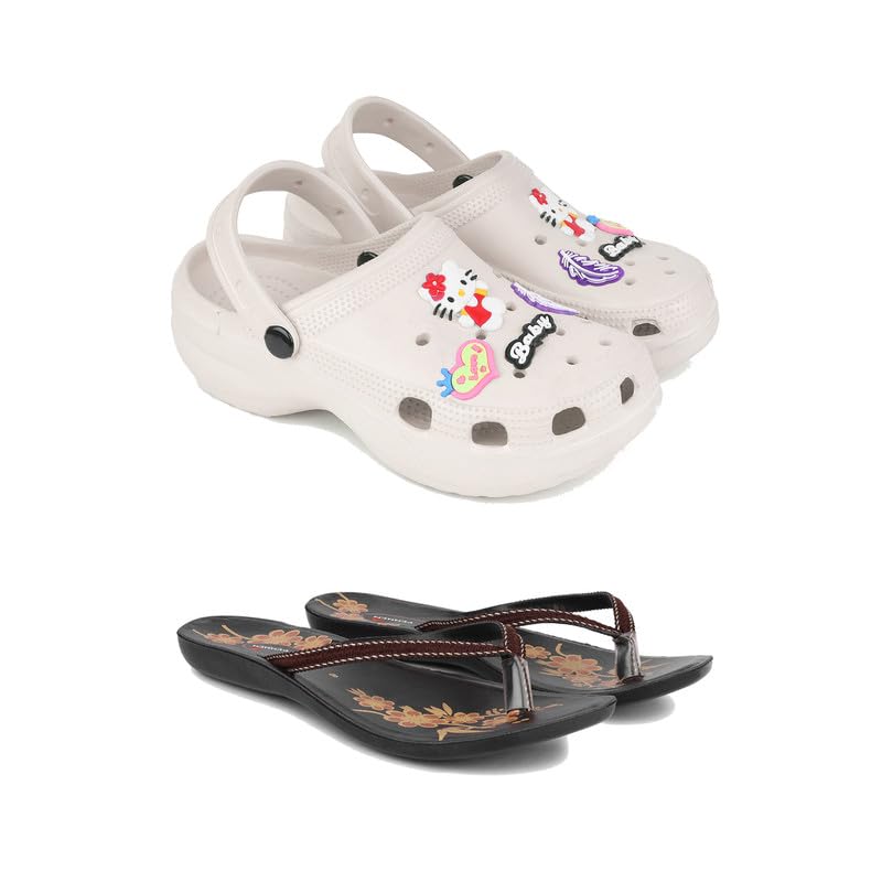 Premium Comfortable Regular Wear Clogs for Women with Stylish Flats Fashion Slippers for Women's & Girls Combo-O10-O19-5 Brown-Combo(G)-O10-O19-5 -P2-image-47