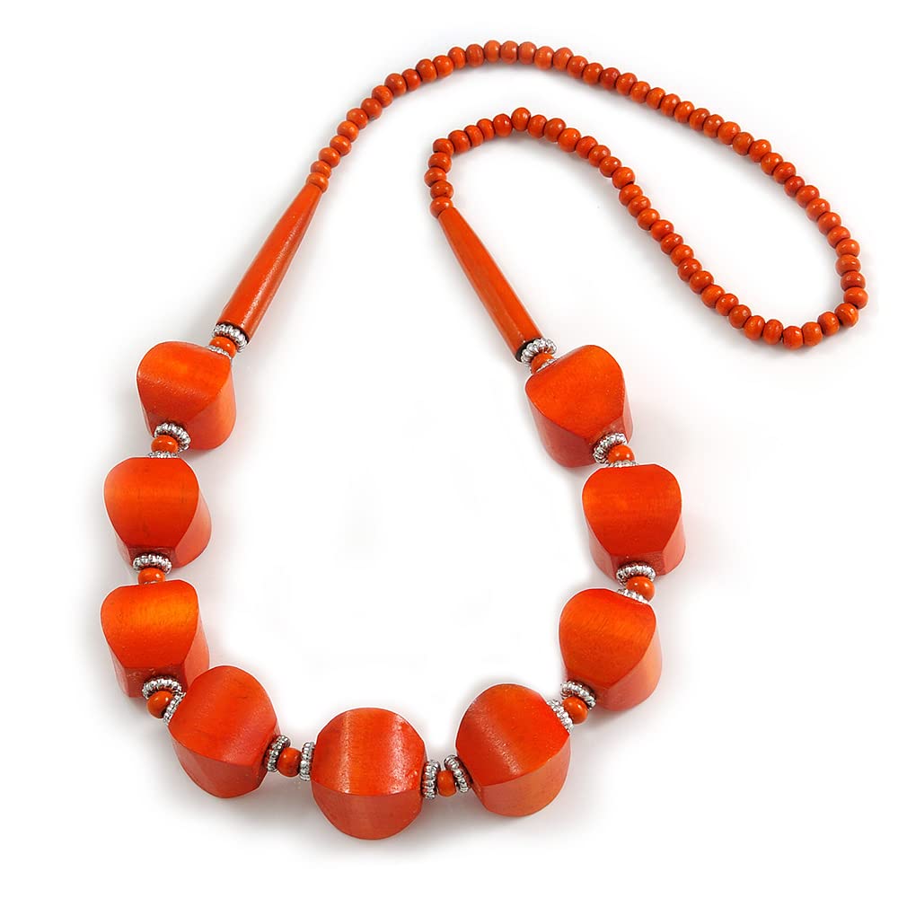 Avalaya Set Collana E Orecchini Lunghi Con Perline Di Legno Con