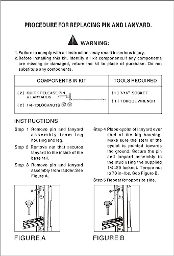 36-44 Extension Ladder Pin/Lanyard Replacement Kit Fits Werner Ladders Equalizer Part #TOP7