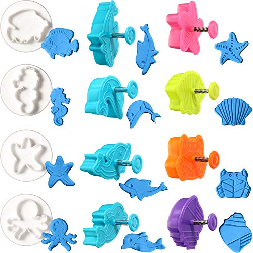 12 Pieces Ocean Cookie Cutters 3D Jellyfish Seahorse Clownfish Octopus Dolphin Crab Conch Starfish Seashell Sugar Cookie Pie Crust Cutter Pastry Fondant Stamp Baking Mold Cake Decoration Tool #TOP7
