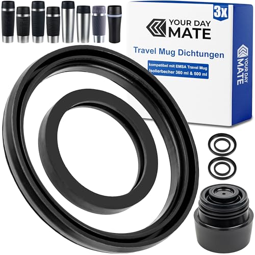 Ersatz Dichtringe Set, 3 Sätze, kompatibel mit EMSA TRAVEL MUG 360 ml Classic, 500 ml Grande, mit Komfort-Schraubverschluss und Vorgängermodell, aus Lebensmittel-Silikon, Isolierbecher Dichtungen Kit