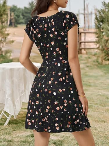 Image of HUHOT Teen Petite Women Floral Short Summer Mini Dresses with Pockets Cute Milkmaid Sundress 2026