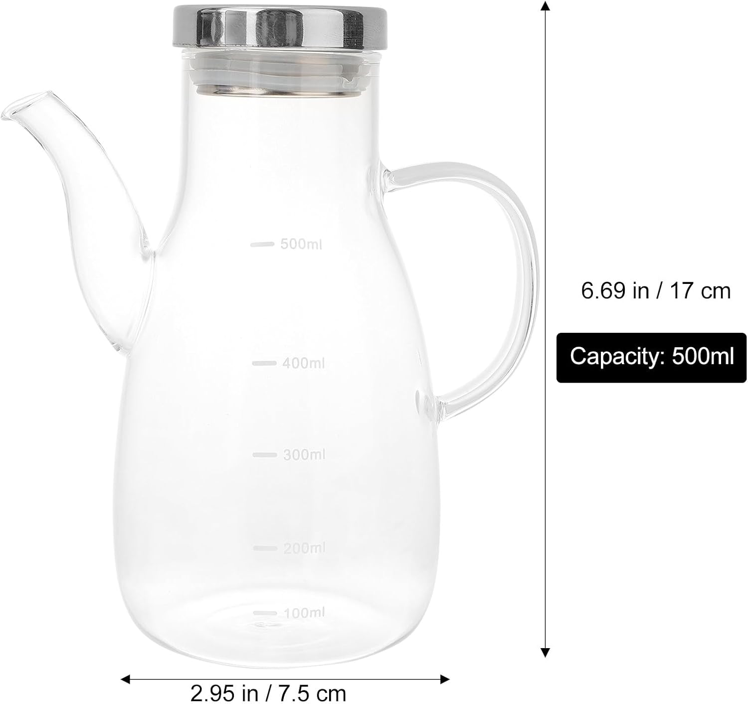Operitacx Olive Oil Dispenser No Drip 500ml, 17oz Oil Bottle for Cooking, Vinegar Dispenser Cruet with Handle and Scale for Vinegar, Coffee Syrups