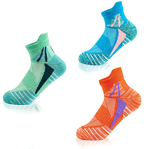VFAMAN Running Socks for Women, Anti-Blister & Sweat-Wicking, Trainer, Light Weight, Athletic,Size UK 4-7, 3 Pairs,Green,Blue,Red, UK4-7, One size