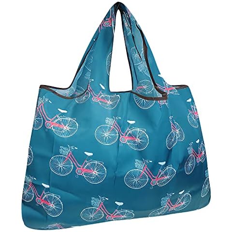 allydrew Large Foldable Tote Nylon Reusable Grocery Bag, Bicycles Cover