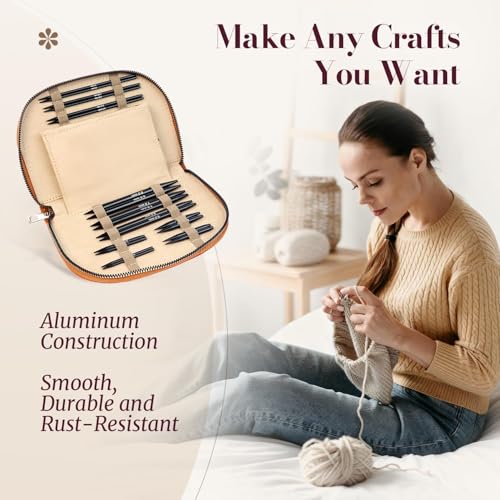 Image of Yarniss 15 Pairs Circular Knitting Needle Combo, 4.5-Inch Round Knitting Needle 3.0~8.0mm, 2.16-Inch Shorties Needles US Size 2.5-10, Interchangeable Aluminum Cable Needles with Case