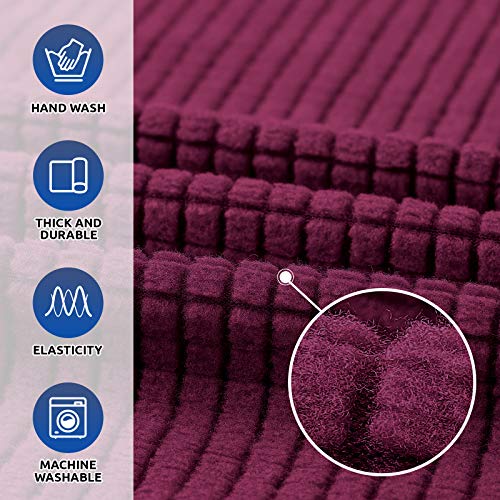 KEKUOU Stretch Oversized Sofa Slipcover 1 Piece Couch Sofa Cover (94"-110") Furniture Protector 4 Seater Sofa with Elastic Bottom for Kids,Pet.Jacquard Checked Pattern Fabric(X Large,Wine)