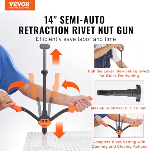 VEVOR Rivet Nut Tool, 14 in Rivnut Tool Kit with 7 PCS Metric and SAE Mandrels, 70 PCS Assorted Rivet Nuts, 10-24, 1/4-20, M6, 5/16-18, M8, 3/8-16, M10, with Rugged Carrying Case, for DIY, Repairs by VEVOR - Image 2
