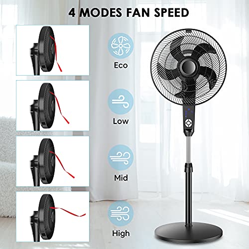 Pedestal Fan, LifePlus Oscillating Fan with Remote Control, Large Standing Fan, 3 Wind Modes, Adjustable Height & Tilt, 7.5 Hour Timer, Electric Cooling Floor Fan for Home, Bedroom, Living Room