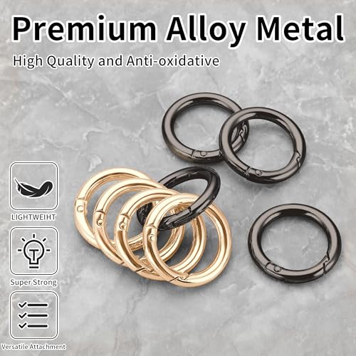 Image of Gkeygo Key Ring Clip, 4 /5 Inch Keychain Rings, 8 Pack Round Carabiner Clip for Keys, Buckle, Bags, Purses - Key Chain Hooks Replacement Keychains Lanyard DIY Crafts - Black, Gold