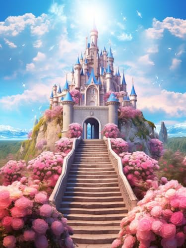 Pintura por números de castillo de flores para regalar un lienzo de lino de 16x20 creativo