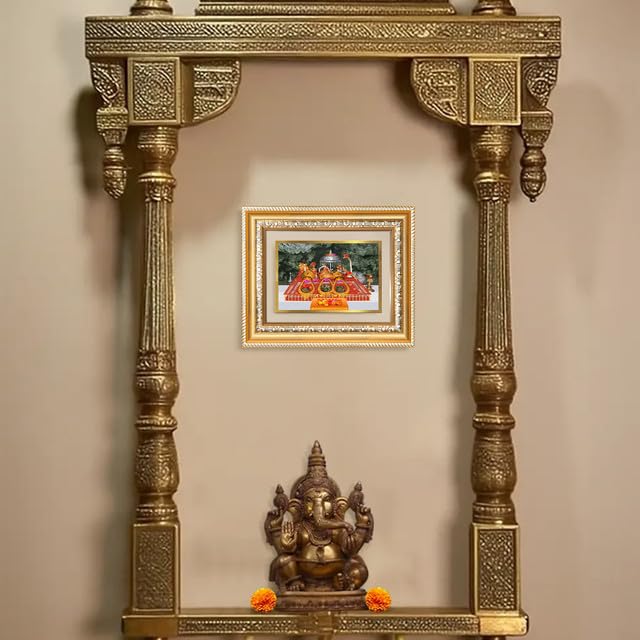 Image of DIVINITI Durga Vaishno Devi Mata Ka Darbar 24K Gold Plated Foil Wall and Tabletop Photo Frame for Home Decor, Puja Room, Luxury Gifting | DG Frame 112 S2 (21.5x17.5 CM)