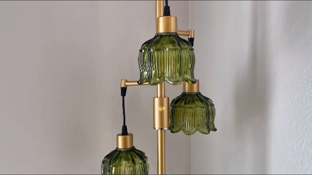 Image of Lightdot 3-Light Flower Floor Lamps, 65'' Dimmable Floor Lamp with Rose Red Glass Shade& Bulbs Included, Mid Century Standing Lamp with 5Lbs Heavy Base for Living Room /Bedroom /Sofa Beside-Gold