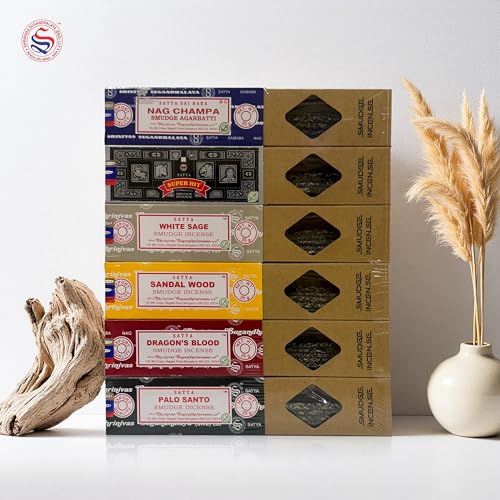 Image of Satya Smudge Incense Stick - Hand-Rolled Indian Masala Incense for Meditation,Nag Champa, Superhit, Sandalwood, Dragon Blood, White Sage, Palo Santo (Smudge Mix)