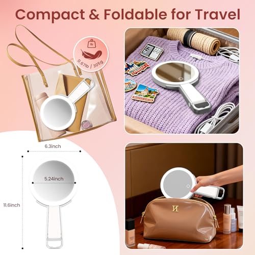 FZIFZI Espejo Maquillaje con Luz, 1X/10X de Doble Cara Espejo Tocador con Luz, Espejo Maquilhagem con 3 Modos de Iluminación, Espelho Luces Maquillaje con Aumento,USB,Sobremesa,Portátil para Viajes - imagen 6