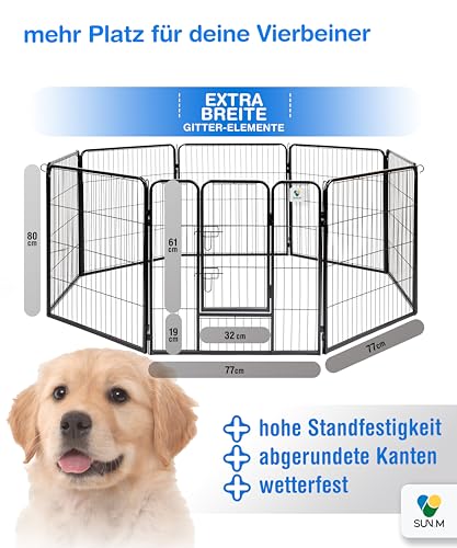 SUN-M Welpenauslauf 80cm hoch - 8tlg - inkl. Erdankern - flexibel erweiterbar - ideal für drinnen & draußen - Laufstall für Hund, Kaninchen, Meerschweinchen, Hasen - Welpenlaufstall