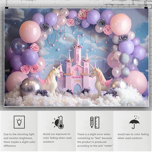 Fondo Fotográfico Globo Castillo 8x6ft Nubes Flores Unicornio miniatura 6