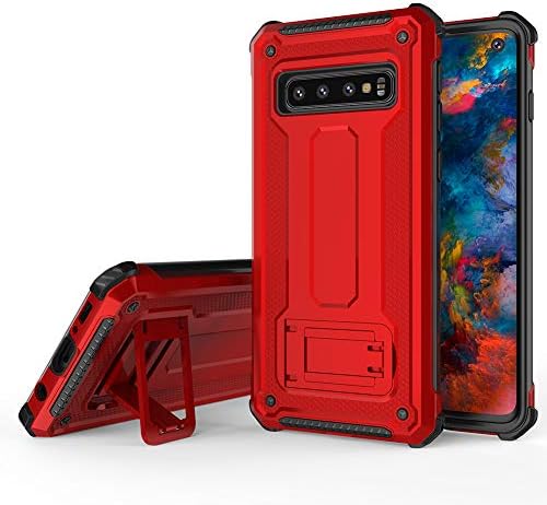 QLOA Multifunctional case for Samsung Galaxy S10 Plus case, Hard PC Soft Bumper Horizontal Stand Protective Cover for Galaxy S10 Plus-Red