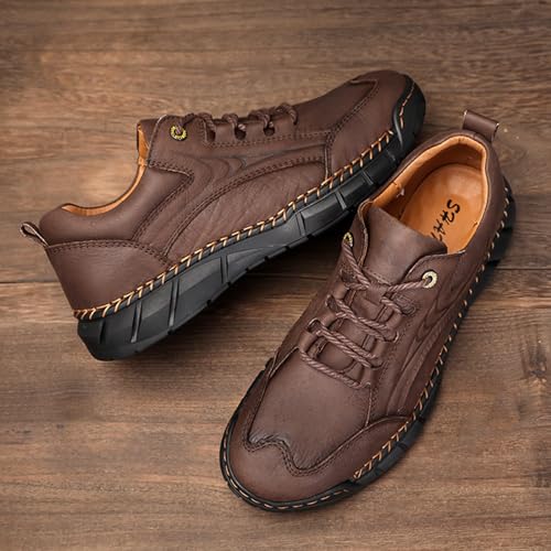 Men's Hand-Stitched Lace-up Leather Hiking Chukka Boot,Casual Outdoor Non-Slip Waterproof Sneakers Fashionable Walking Driving Shoes Comfortable for Work Office Dress Shoes3