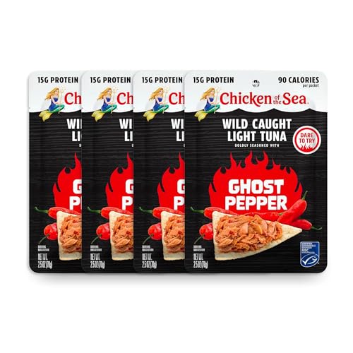 Image of Chicken of the Sea Lightly Seasoned Ghost Pepper Wild Caught Light Tuna, 2.5 Ounce Packets, 4-Count - Scorching Spice Flavored High Protein Tuna in Water - Easy, Nutritious Ready to Eat Meals