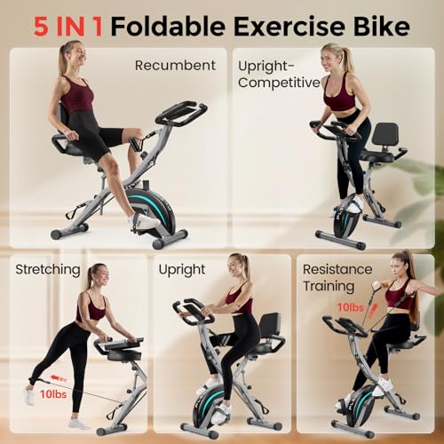 image for Pleny Folding Exercise Bike, 5 IN 1 Stationary Bikes for Home 6.6 LBS 