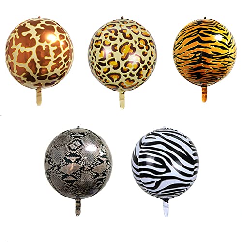 10 Piezas Globos de Mylar 4D, Globo de Aluminio de Animales Grandes, Tema de la Selva del Globo Redondo del Guepardo Rayado de la Cebra, para Fiesta de Cumpleaños con Temática de Amigos de la Selva Cover